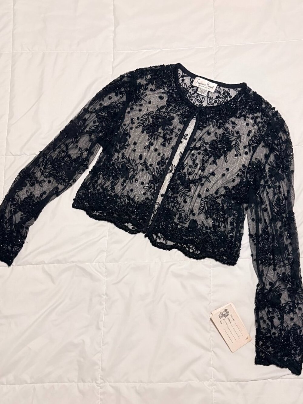 Laurence Kazar NWT Black Beaded Lace Evening Jacket Sz L
